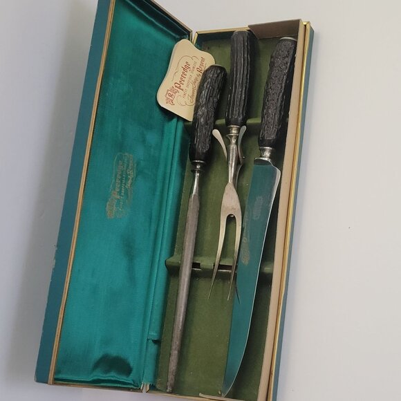 Vintage Peeredge Carving Set With Antler Handles By Regent Sheffield - Picture 2 of 5